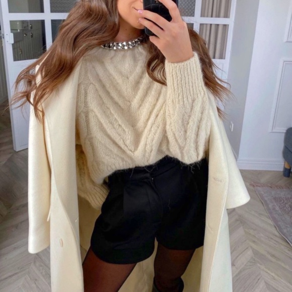 ZARA CHAIN TRIM WOOL BLEND SWEATER NWT